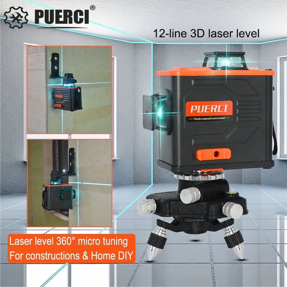 Kaufen PUERCI P6CG 12 Linien 3D Green Laser Level Selbst Nivellierung 360 Horizontale eine Vertikale Kreuz Super Leistungsstarke Grün Laser Strahl linie