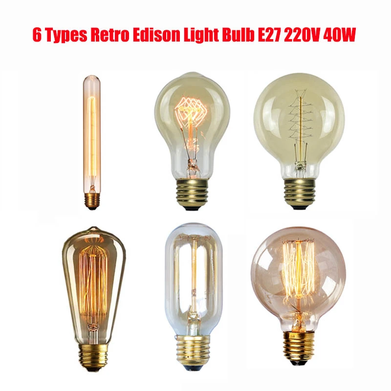 6 tipos de bombillas retro de luz de edison e27 220v 40w bombillas incandescentes de filamento bombillas vintage edison lamparas retro de