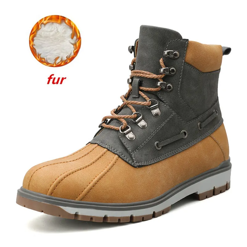 Yellow brown withfur Теплые зимние ботинки на меху; Мужская зимняя обувь; мужская кожаная обувь; ковбойская водонепроницаемая обувь; мужская повседневная обувь в байкерском стиле; обувь года - Цвет: Yellow brown withfur