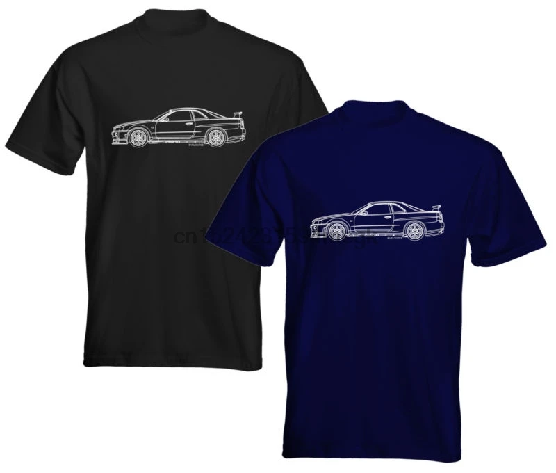 Мужская футболка премиум класса Nissan Skyline R34 Blueprint Outline | одежда