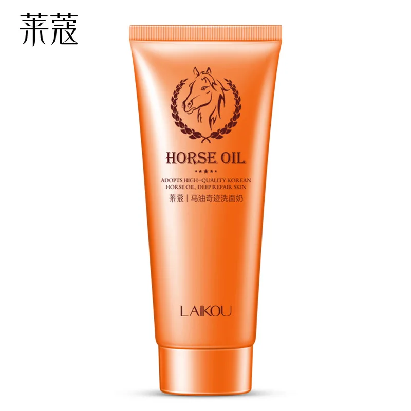 LAIKOU 100G Horse Oil Facial Cleanser Deep Clean Pores Oil Control Remove Blackhead Facial Cleaning Lotion