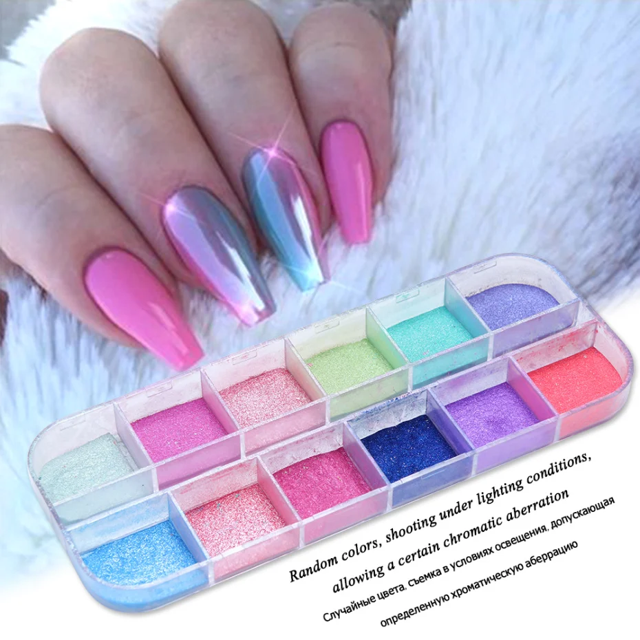 Mirror Nail Powder Colorful Shining Fine Glitter Chrome Pigment Sparkly Dust Nail Art Design Decorations For Manicure NFZGF