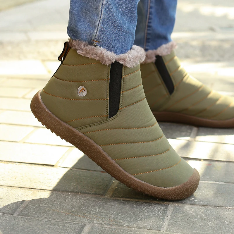 Зимние теплые мужские ботинки; водонепроницаемые непромокаемые ботильоны; мужские зимние ботинки; Masculina Botas; пара зимних ботинок; мужские кроссовки - Цвет: Khaki