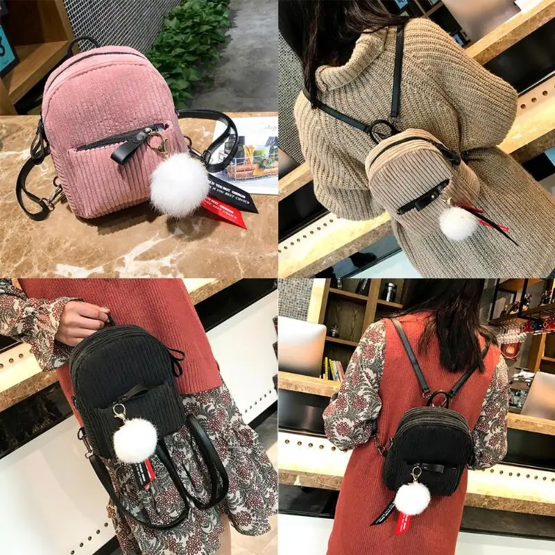 Милый осенне-зимний рюкзак для девочек-подростков, мини-Рюкзак Kawaii для девочек, детские вельветовые рюкзаки в полоску, маленькие женские рюкзаки