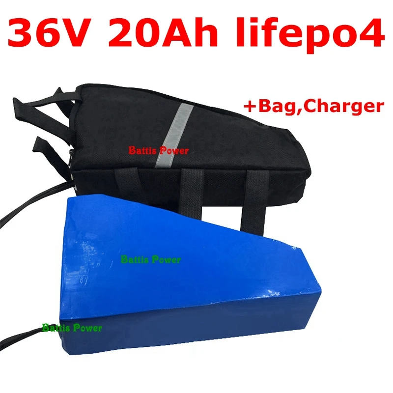 36v 20ah lifepo4 треугольная аккумуляторная батарея с BMS для 48v 1000w 750w оборудование Электрический велосипед Скутер+ 3A зарядное устройство+ сумка