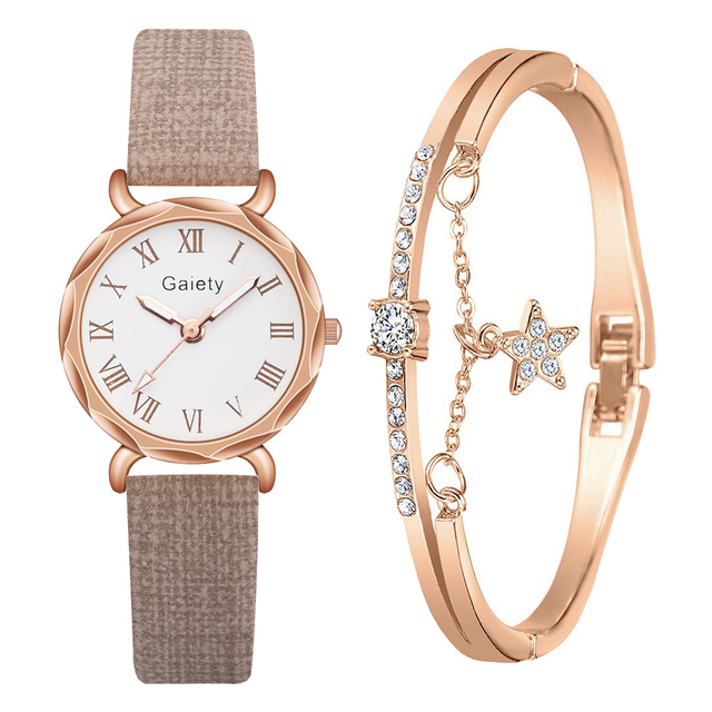 Brand 2pcs Set Casual Watch For Women Rhinestone Bracelet Watch Leather Ladies Wrist Clock Simple Dress Gfit Montre Femme