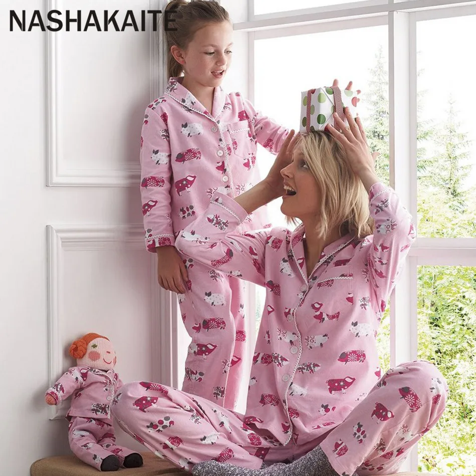 NASHAKAITE/пижамы Мама и я милый пижамный комплект с треугольным вырезом рисунком