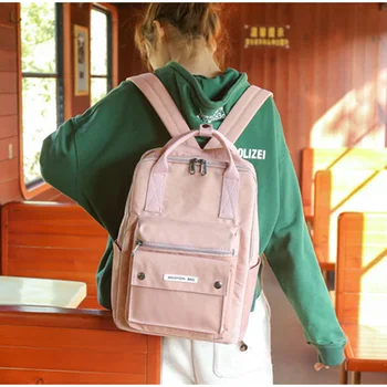 

2019 New Women Japanese Harajuku Simple Backpack Ins Campus Female Nylon Student Bag Candy Color Tote Bookbag Tour bag For Girls