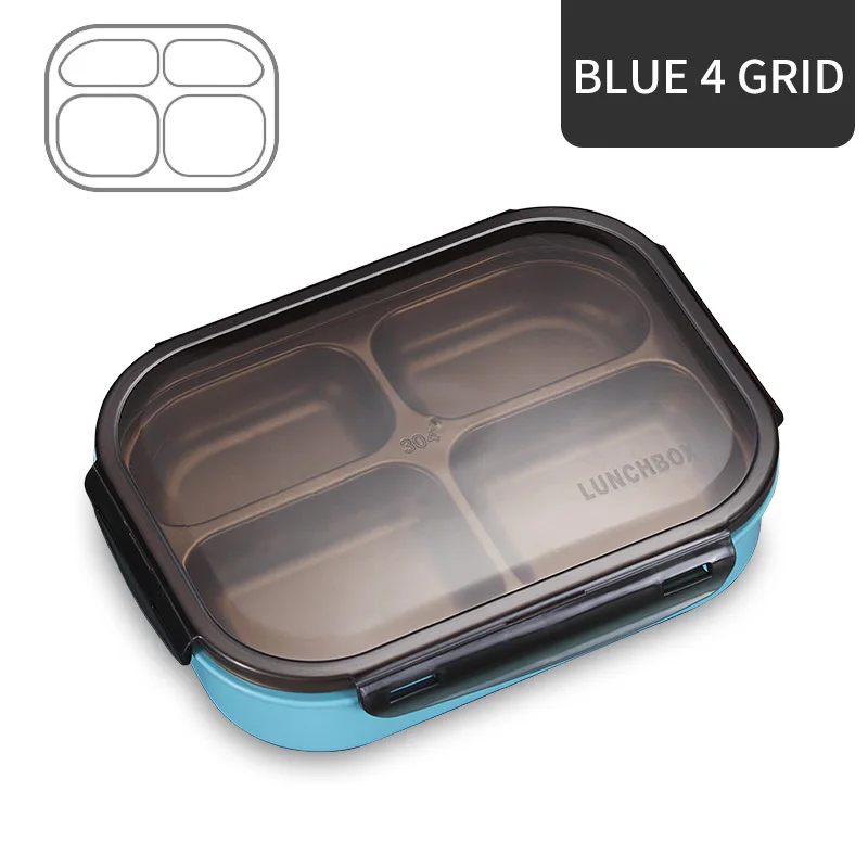 Blue 4 Grid VandHome японский детский Bento Box 304 нержавеющая сталь детская коробка для завтрака с отделениями микроволновые контейнеры для пищевых фруктов - Цвет: Blue 4 Grid