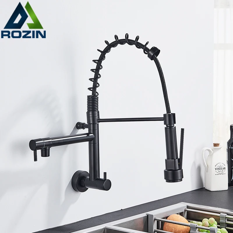 Kitchen Faucets Rozin Matte Black Pull Down Single Cold Water Dual Spouts 4 Colors Wall Mounted ABS Nozzle Crane