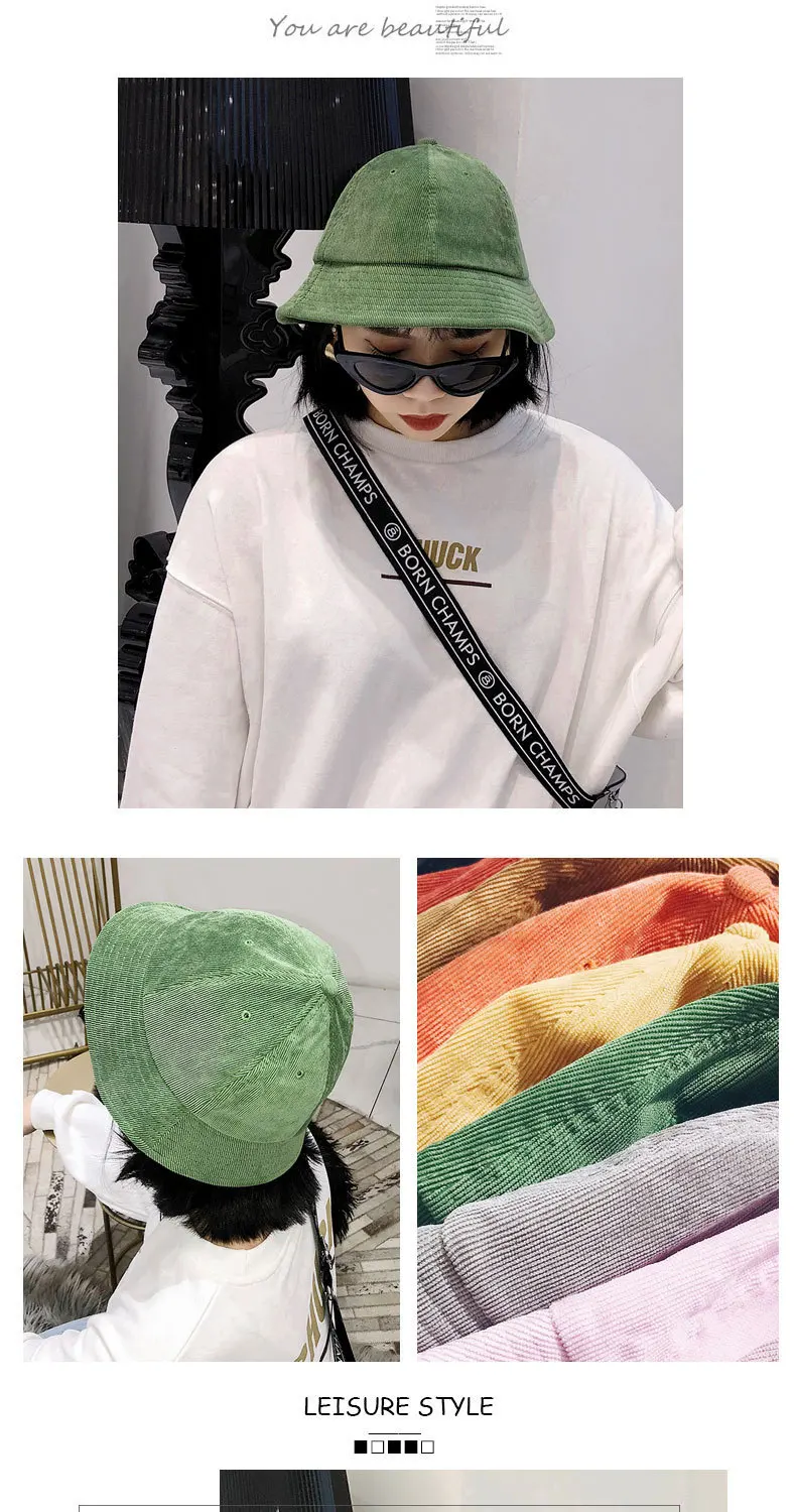 Harajuku Вельветовая женская летняя однотонная зеленая шляпа-ведро Корейская версия Милая Джокер дорожная шляпа Солнцезащитная шляпа котелок