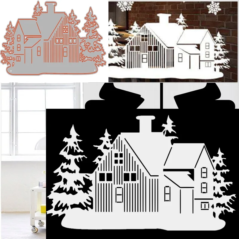 Рождественский дом металлические режущие штампы стальной штамп для теснения с вырезами Ремесло бумажные карточки для скрапбукинга альбом шаблоны дерево вырезанные штампы