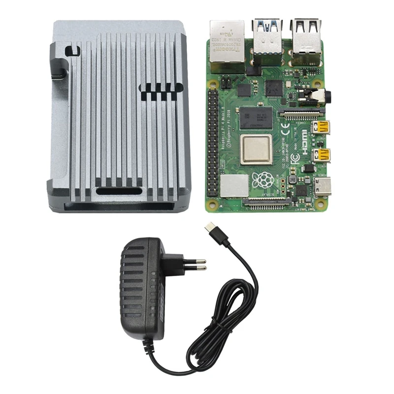 for Raspberry Pi 4B 4G RAM DIY Kit Support 2.4 / 5.0 GHz WIFI Bluetooth 5.0 with Aluminum CNC Alloy Protective Gray Case 5V 3A P