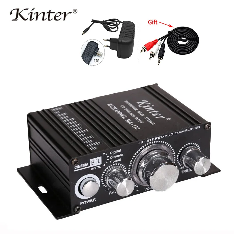 Black with adapter Kinter мини аудио усилитель для динамика 2 канала MA-170 домашние мотоциклетные Автомобильные усилители стерео звук DC12V кабель питания - Цвет: Black with adapter
