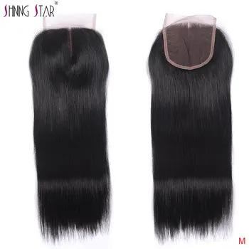 

Shining Star 4x4 Lace Closure Human Hair Closure Brazilian Hair Weave Natural Color Remy Straight Closure Free Part Pre-Plucked