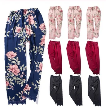 

Women Clothes Lady Female Silk Satin Pajamas Pants Trousers Pyjama Sleepwear Loungewear Homewear