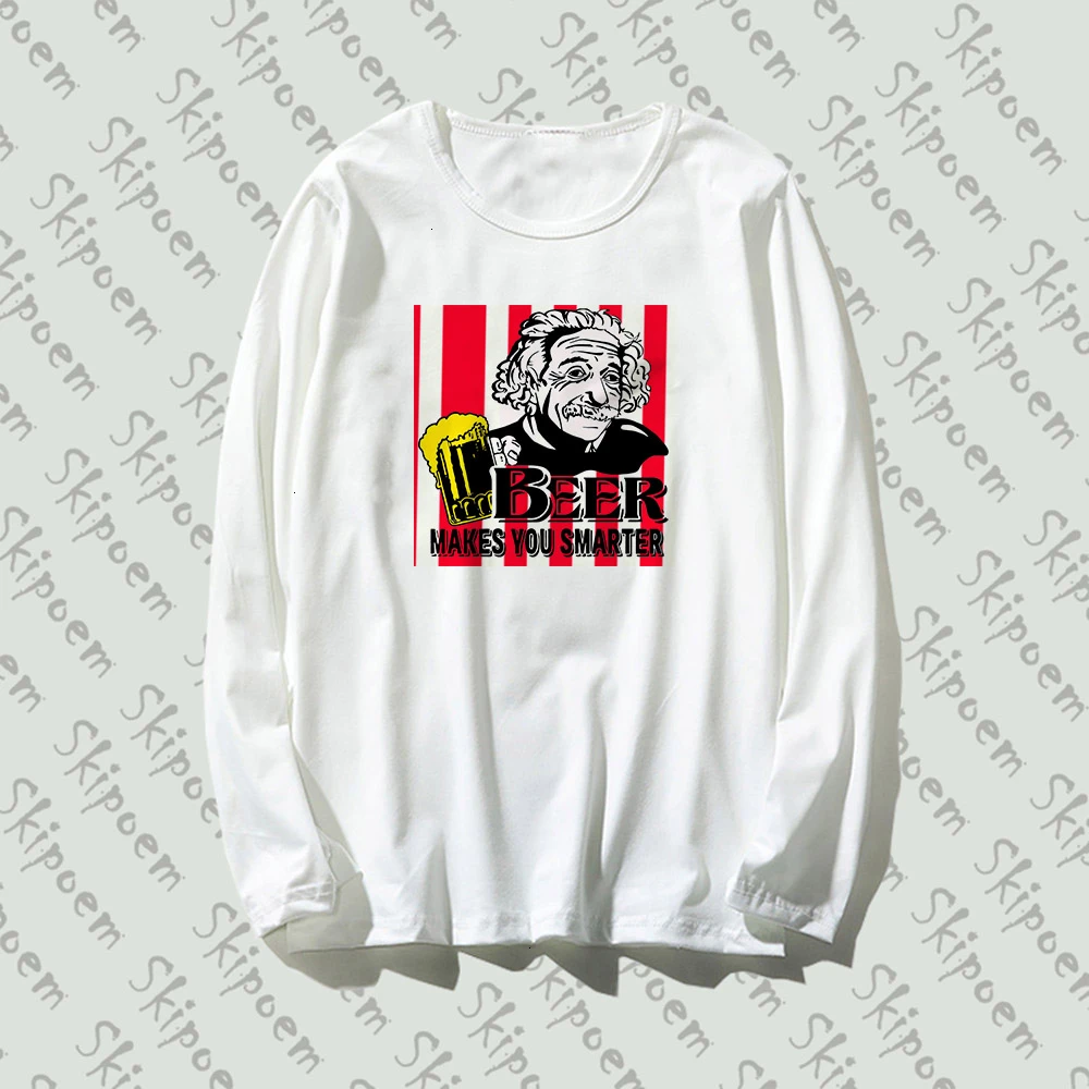 Beer Makes You Smarter Albert Einstein Tshirt Women Gothic Vintage Tumblr Harajuku Plus Size Long Sleeve Cotton Clothes Top Tees | Женская