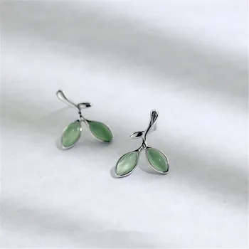 

925 Sterling Silver Opal Green Leaf Stud Earrings For Women Elegant Party Jewelry Accessories Prevent allergy eh265