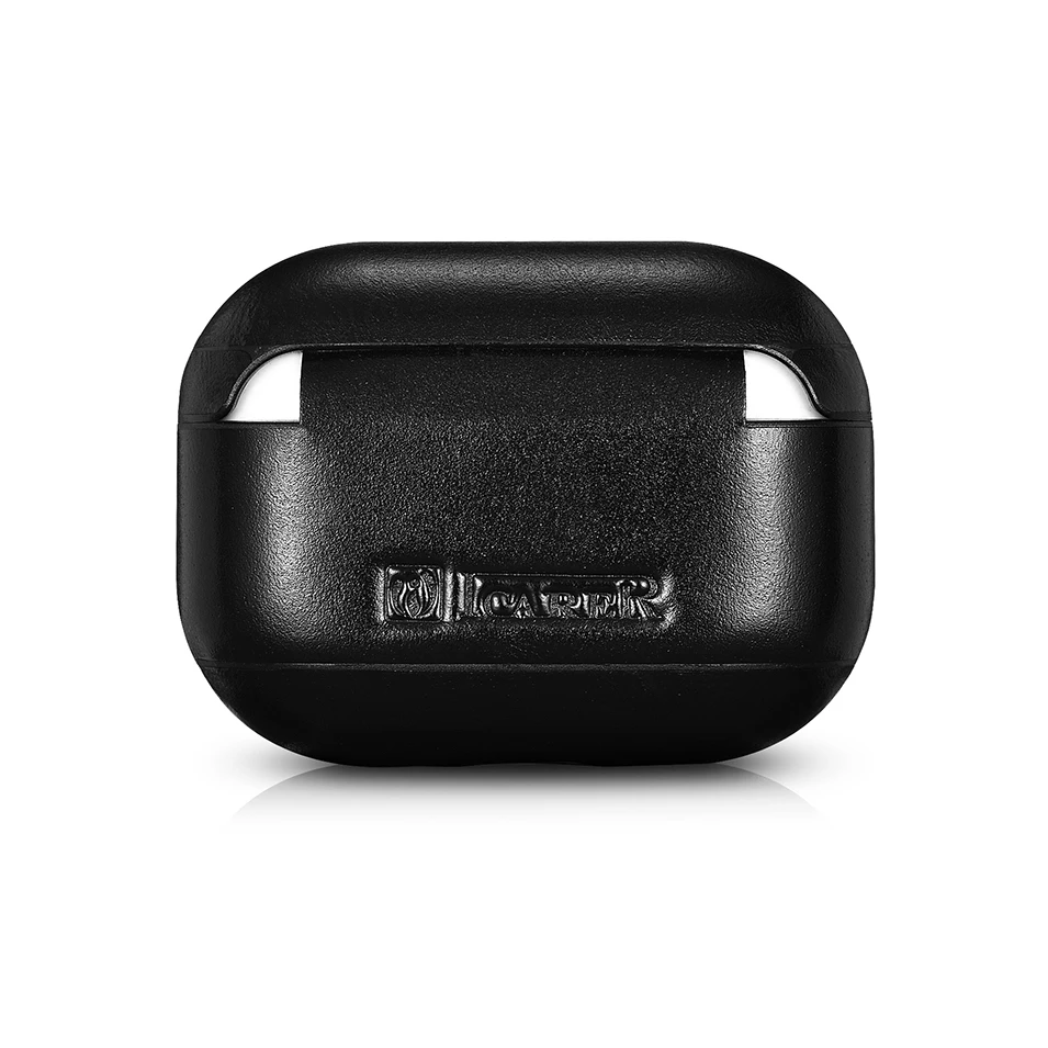 ICARER чехол из натуральной кожи для Airpods Pro Bluetooth наушники защита беспроводной зарядный чехол для Air Pods Pro - Цвет: Черный