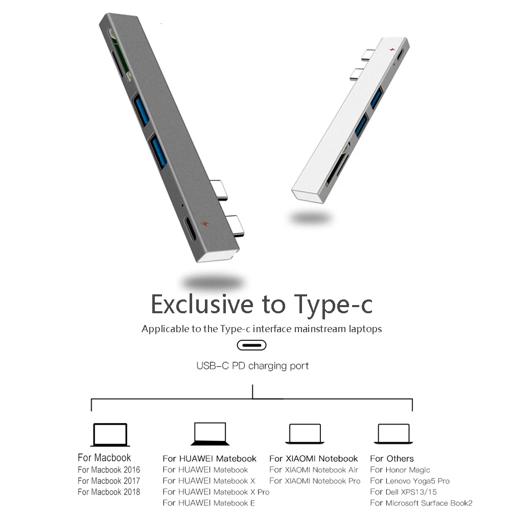 Алюминий USB C концентратор USB 5 в 1 концентратор USB Type C адаптер ключ совместим для MacBook Pro 1" 15" Thunderbolt 3, USB-C данных