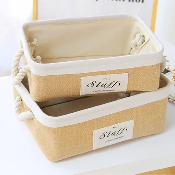 

1Pcs Foldable Cotton Linen with Handle Nature Color Sundries Storage Box Nordic Style Underware Storage Organizer