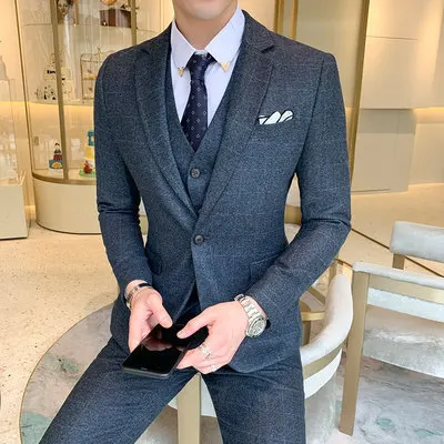 

2020 New Korean Version Of The Suit Men's Suit Trend Handsome Slim Suit Three-piece Male Youth British Knot Wedding Suit
