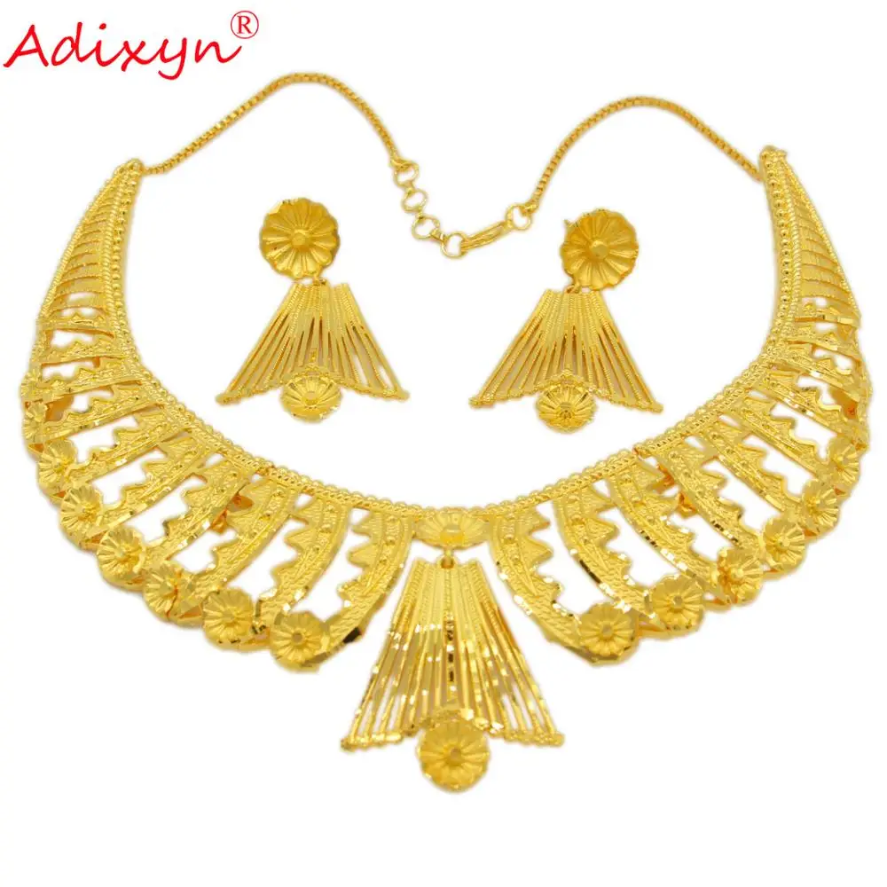 Adixyn New African Dubai Necklace/Earring Sets Women Gold Color Exquisite Jewelry Arab/Ethiopian/Middle East Party N12304 | Украшения и