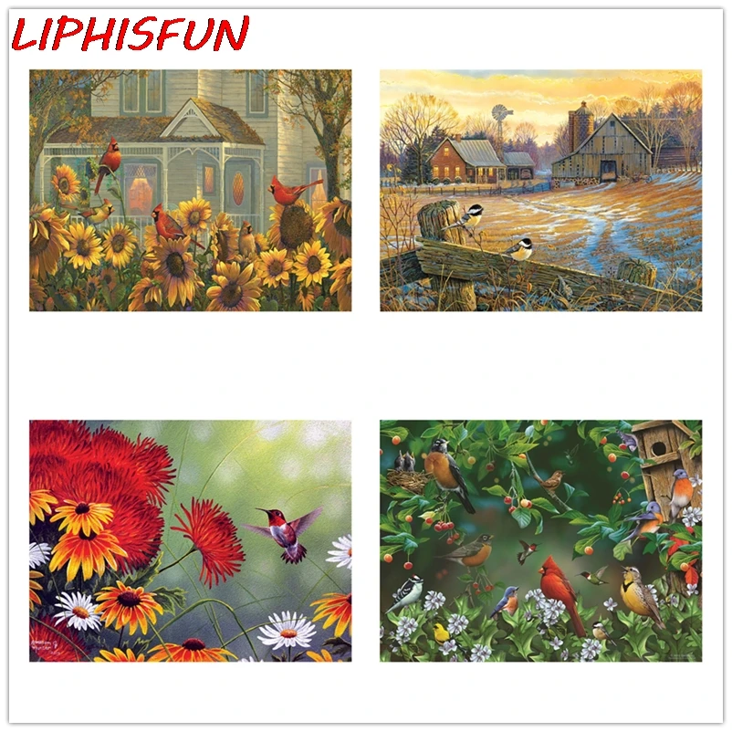 

5D Diy Diamond Painting Countryside Cabin Birds Full Drill Square/round Resin Diamond Embroidery Scenery Cross Stitch Home Decor