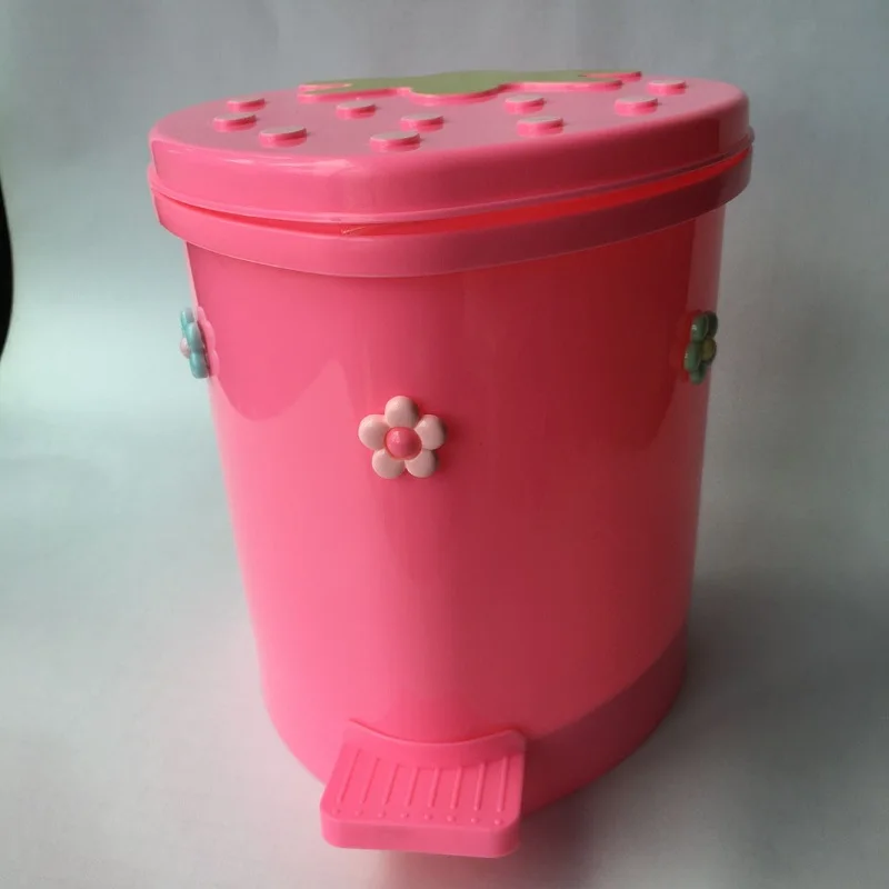 estilo coreano rosa morango lixo bin desktop portátil cesta de lixo de plástico casa balde de armazenamento do quarto recipiente de lata de lixo