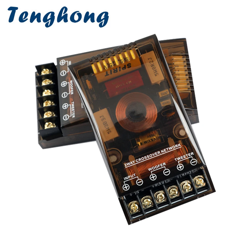 

Tenghong 1pc 2 Way Audio Speaker Crossover 200W Woofer Tweeter Car Stereo Modification Bass Treble Divider Speaker Frequency DIY