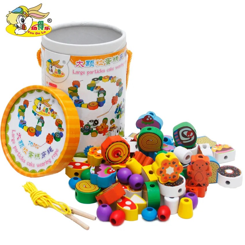 

Youdele 70 Grain Large Particles Cake Beaded Bracelet Educational Toy Wearing Rope Children Wooden Early Education ENLIGHTEN Toy