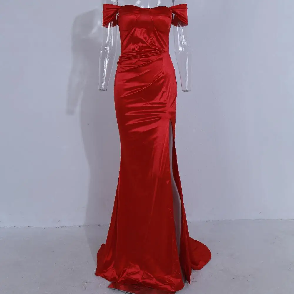 Fashion Women Celebrity ERevning Party Women SUmmer Dress Red Sexy Short Sleeve Off The Shoulder Backless Long Maxi vestido