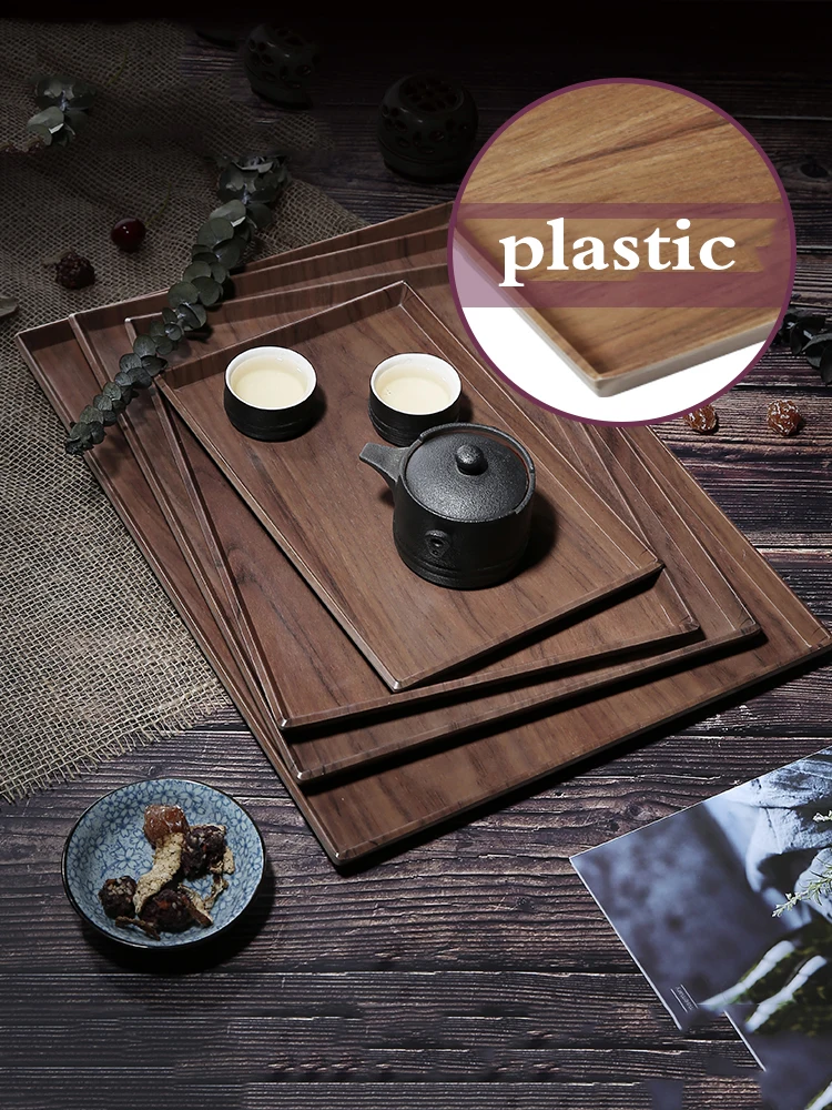 

Direct selling new melamine plastic rectangular tray household tea cup tray creative plate retro imitation wood teapot tea tray