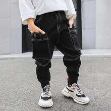 Детские джинсы; Новинка года; стильная осенняя одежда; детские брюки; брюки для мальчиков; Модные Повседневные детские брюки в Корейском стиле