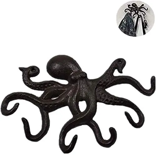 Hook up Octopus Hook/Coat Hook Antique Decorative Wall Hanging, Cast Iron 10 inch Key Ring Wall Decoration, with 6 Tentacles. 4