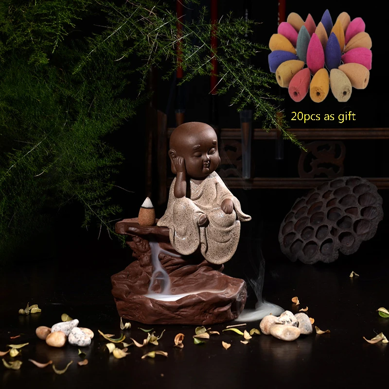 

Backflow Incense Burner Reverse Flow Censer Purple Sand Pottery Little Monk Censer Tea Set Home Decoration Office Crafts