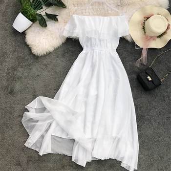 

GLAUKE 2020 white beach dresses skirt sea vacation Seaside Holiday Dress Summer Hot Women Off Shoulder Party Paint Evening Beach