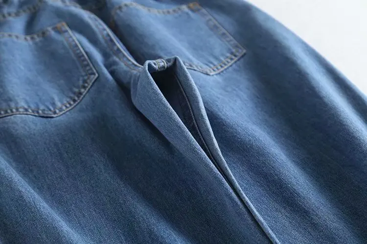 Винтажные женские джинсы с высокой талией, гофрированные весенние джинсовые брюки с карманами, женские штаны-шаровары с эластичной резинкой на талии, джинсы для мам - Цвет: Синий