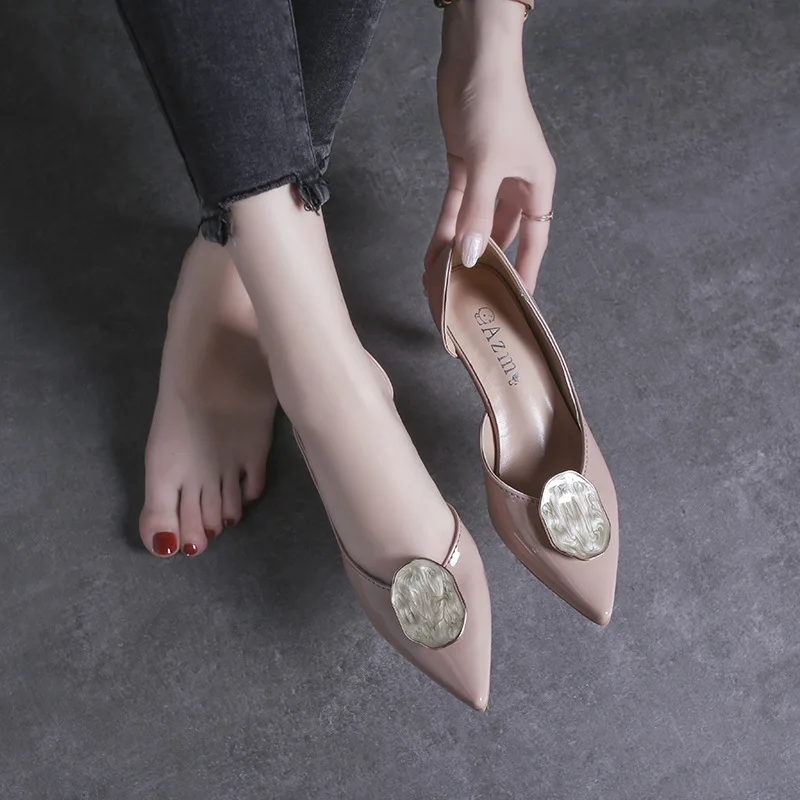 

Online Celebrity Pointed-Toe Single Shoes Women's 2019 Summer New Style Korean-style Versatile Fairy Crystal Thin Heeled Low-Cut