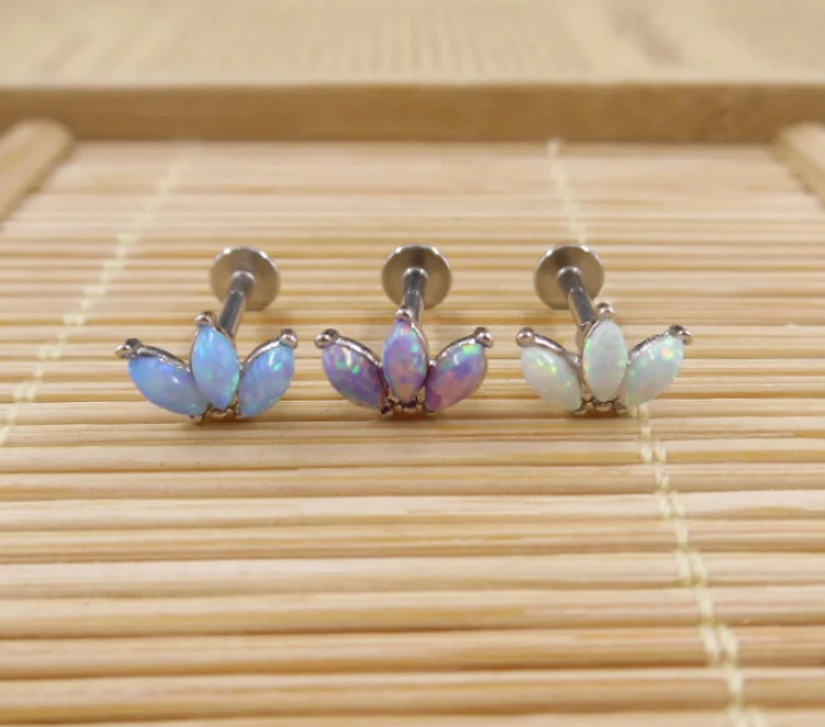 Популярная нержавеющая сталь 1 шт. 16 г Опаловая корона Лабрет Tragus конус пирсинг