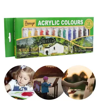 

In Stock 12ML*12pcs Acrylic Paint Set 12 Colors Non-toxic Quick-drying Oil Paint Set 9.96 * 4.13in Home Outdoor Painting