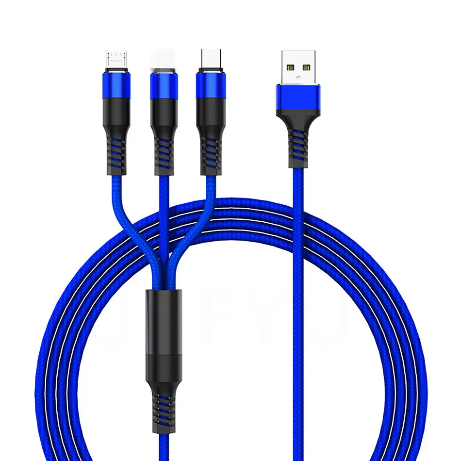 Синий 3 в 1 USB 2.5A кабель для iPhone 7 X samsung Xiaomi HUAWEI Быстрая зарядка зарядное устройство usb type C UBS Micro USB кабель для мобильного телефона - Цвет: Синий