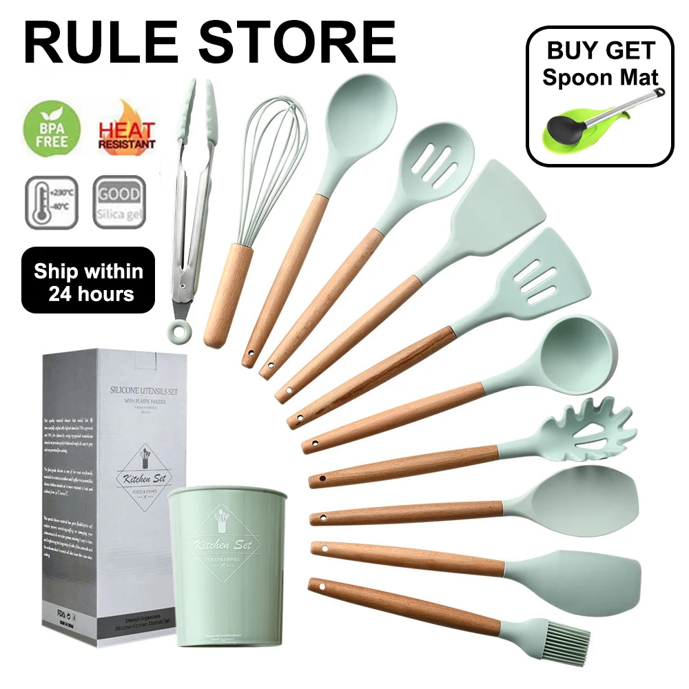 

Silicone Kitchenware Tools Cooking Utensils Set Heat Resistant Kitchen Non-Stick Cooking Utensils Baking Tools With Storage Box