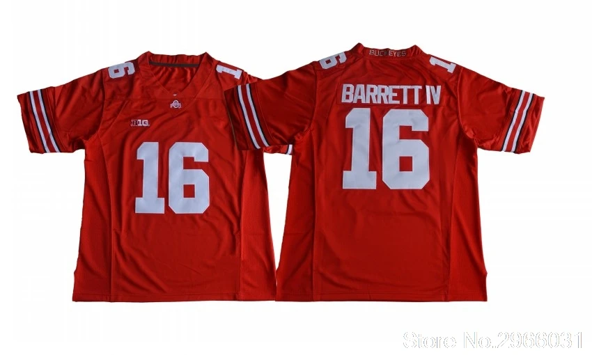 Красный Мужская одежда J.T. Ohio State Barrett 16 колледж Джерси-черный белый красный сшитый Размер S-3XL - Цвет: Красный