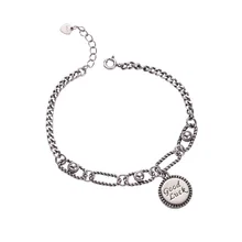 Оксидированный хороший браслет Монета на удачу 925 пробы серебряные ювелирные изделия эллиптический пеньковый браслет винтажный браслет для женщин