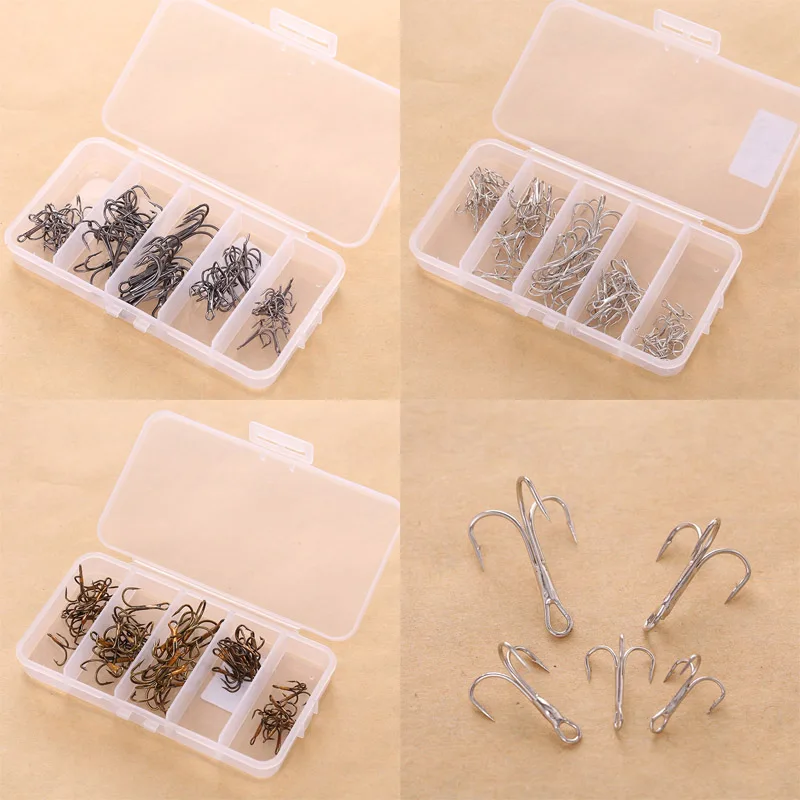 50pcs/Box Fishing Hook Antirust Treble Hooks Tackle Carbon Steel Lure