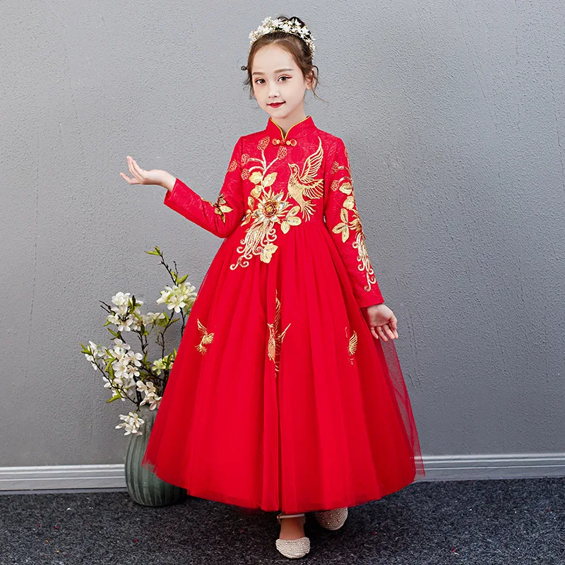 Платье для девочек с цветочным узором vestido chino Вечерние платья вышивкой причастия