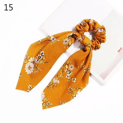 Ponytail scrunchie hair ties Scarf Elastic Hair Rope for Women Hair Bow Ties Scrunchies Hair Bands Flower Print Ribbon Hairbands - Цвет: 0000015