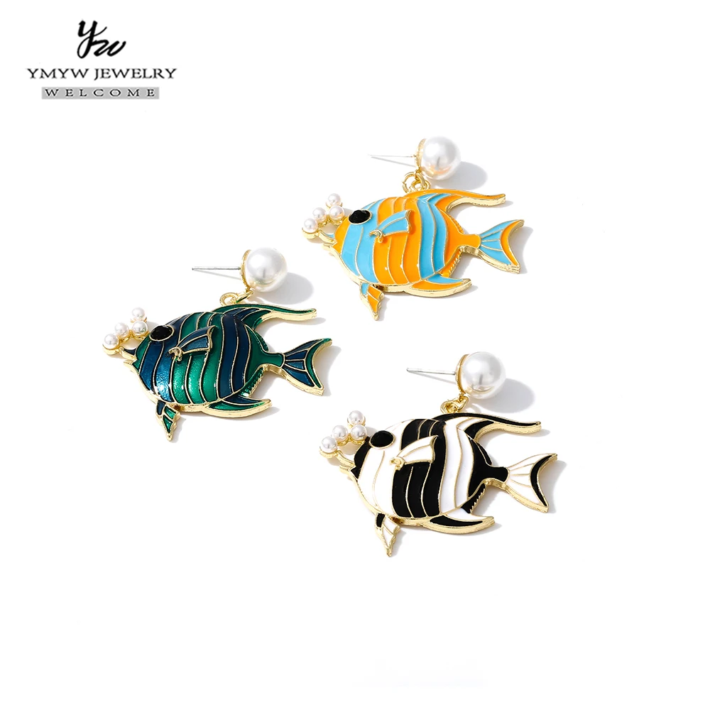 YMYW Золотая рыбка милые Эмаль серьги в виде капель для Для женщин вечерние