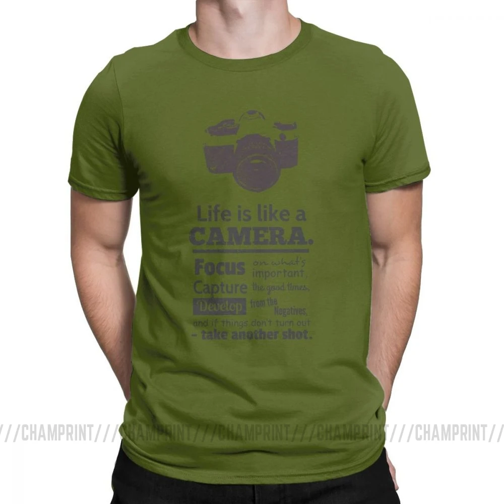 Vintage Chic Life Is Like A Camera Cotton Graphic T-Shirt for Men - Short Sleeve Tees, Plus Size Available